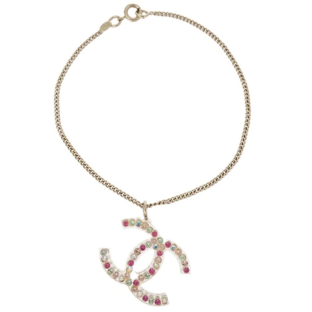 Chanel Gold Chain Bracelet Rhinestone 04A 194924